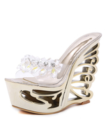 Sandales Sexy Femmes 2021 Or Plateforme Bout Ouvert Strass Talon Conçu Sandales Chausson