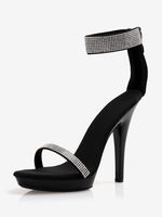 Sandales sexy noires à bout ouvert et bride à la cheville avec strass pour femmes