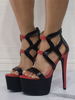 Sandales sexy noires femmes plate-forme bout ouvert à lanières talon aiguille sandales chaussures