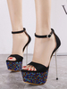 Sandales sexy noires pour femme en cuir PU bout carré talon aiguille chaussures Rave Club