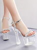 Sandales sexy pour femme à talons hauts en cuir Synthétique transparent Plate-forme à bout carré Sandales sexy