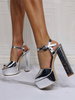 Sandales sexy pour femme argent PU cuir bout ouvert talon chunky sandales à talons hauts ciel