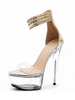 Sandales Sexy Pour Femme Blond PU Cuir Talon Aiguille Peep Toe Cheville Bride Talons
