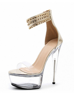 Sandales Sexy Pour Femme Blond PU Cuir Talon Aiguille Peep Toe Cheville Bride Talons