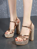 Sandales sexy pour femme blonde en cuir PU bout carré sandales à talons épais
