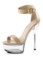 Sandales sexy pour femme couleur chair verni PU haut bout ouvert bride à la cheville talons