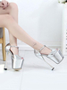 Sandales sexy pour femme en cuir PU argenté bout ouvert talon aiguille bride à la cheville talons