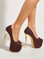 Sandales sexy pour femme en cuir PU bordeaux à talons aiguilles Peep Toe