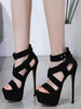 Sandales sexy pour femme en cuir PU noir bout carré talon aiguille cheville talons hauts