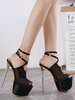 Sandales sexy pour femme en cuir PU noir peep toe ciel talons hauts bride à la cheville talons