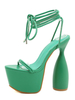 Sandales sexy pour femme en cuir PU vert bout rond à lacets talons