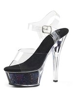 Sandales sexy pour femme en cuir Synthétique noir bout rond plateforme transparente sandales sexy