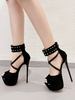 Sandales sexy pour femme noir Micro daim supérieur Peep Toe 2.2 "Rivets 5.5" chaussures sexy