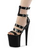 Sandales sexy pour femme noir PVC supérieur bout ouvert talon aiguille bride à la cheville talons