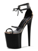 Sandales sexy pour femme noir PVC supérieur bout ouvert talon aiguille bride à la cheville talons