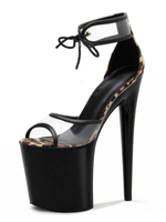 Sandales sexy pour femme noir PVC supérieur bout ouvert talon aiguille bride à la cheville talons
