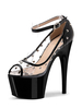 Sandales sexy pour femme noir PVC supérieur Peep Toe talon conique ciel talon haut bride à la cheville talons