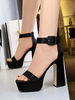 Sandales Sexy Pour Femme Noir Satin Bout Rond Sandales Chunky