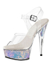 Sandales sexy pour femme Ombre PVC supérieur bout ouvert talon conique ciel talon haut bride à la cheville talons