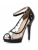 Sandales sexy pour femme PVC noir supérieur Peep Toe talon conique bride à la cheville talon