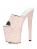 Sandales Sexy Pour Femme Tissu À Paillettes Rose À Pois Peep Toe Talon Aiguille Ciel Mules À Talons Hauts