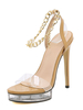 Sandales sexy pour femmes en cuir PU abricot profond talon aiguille Peep Toe bride à la cheville talons