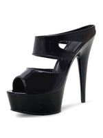 Sandales sexy pour femmes en cuir PU noir à bout ouvert; talon conique; mules à talons hauts