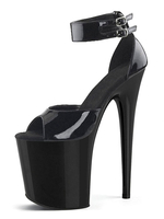 Sandales sexy pour femmes en cuir PU noir bout ouvert talon aiguille ciel talon haut bride à la cheville talons