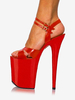 Sandales sexy pour femmes en cuir PU rouge bout rond boucle de 3 9 pouces chaussures sexy de 7 9 pouces