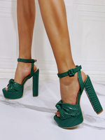 Sandales sexy pour femmes en cuir PU vert bout ouvert talon chunky bride à la cheville talons