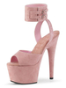 Sandales sexy pour femmes en micro daim rose à bout ouvert avec bride à la cheville et talons