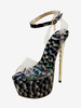 Sandales sexy pour femmes plateforme noire bout ouvert 24 pouces détails en métal 55 pouces chaussures sexy