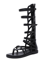 Sandales spartiates noires Boucle à bout rond en cuir PU Bottes dété noires Sandales spartiates