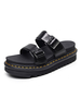 Sandales spartiates plates avec détails en métal pour femmes; bout rond; tige en PU verni noir