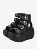 Sandales Steampunk Lolita avec œillets noirs chaussures dété en cuir PU métallisé à bout ouvert