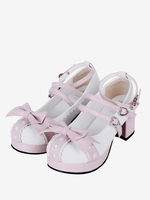 Sandales Sweet Lolita avec nœuds à bout rond en cuir PU chaussures dété blanches Lolita