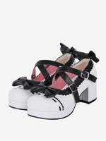 Sandales Sweet Lolita avec nœuds à bout rond en cuir PU chaussures dété blanches Lolita