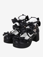 Sandales Sweet Lolita avec nœuds noirs et bout rond en cuir PU chaussures d\