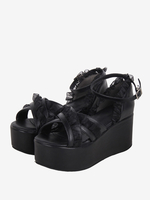 Sandales Sweet Lolita en dentelle et bout ouvert en cuir PU chaussures dété noires Lolita