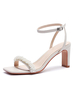 Sandales Talon Ecru Blanc Talon Chunky Bout Carré Microfibre Bride Cheville Talons