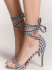 Sandales Talon Haut Noir à Bout Ouvert Plaid à Lacet 2022 Sandales Femme Talon Aiguille Chaussures d