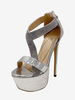 Sandales Talon Haut Sexy Strass Talon Aiguille Argentées Bout Compensée