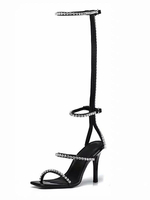 Sandales Talons Hautes Aiguilles en Paillettes à Lacets Femmes à Cuir Synthétique Avec Bout Ouvert Bicolores Sexy