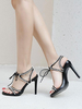 Sandales Talons Hautes Aiguilles Femmes en Paillettes à Lacets Croisés à Cuir Synthétique avec Bout Ouvert Bicolores Sexy