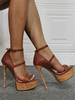 Sandales Talons Hautes Sexy avec Plateforme Femmes à Lacets à Cuir Synthétique Bicolores avec Bout Ouvert avec Boucles Etés Talons Hautes Aiguilles