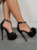 Sandales Talons Hautes Sexy avec Plateforme Femmes à Lacets à Cuir Synthétique Vernis Unicolore avec Bout Ouvert avec Boucles Etés Talons Hautes Aiguilles Sexy