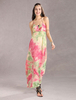 Sangles bleu beau cou Floral en mousseline de soie robe de femme Maxi