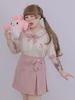 Sanrio Authorized Grande taille Douce Lolita Blouses Top Abricot Manches Courtes Nœuds Chemise Lolita Rose