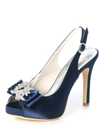 Satin chaussures de chaussures marine peep toe strass bow bowling chaussures de mariage