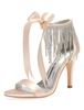 Satin chaussures de mariage champagne bout ouvert strass lacets chaussures de mariée chaussures à talons hauts